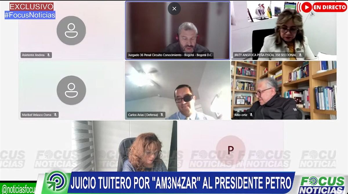 Audiencia de juicio ante el Juzgado 36 Penal del Circuito de Conocimiento de Bogotá, con Carlos Arias en el recuadro de la defensa